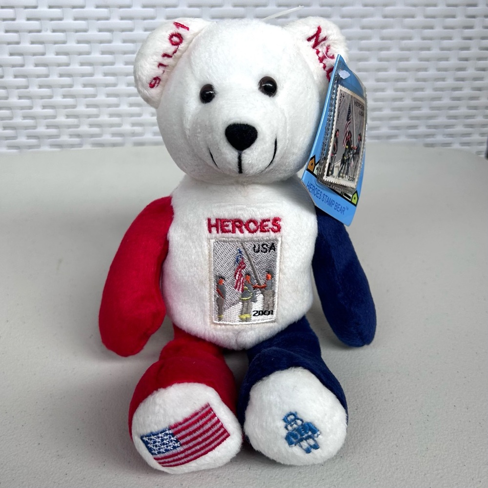 Vintage NWT NYC Heroes USPS Stamp Bear 9/11 Patriotic Memorial Teddy 2002 USA